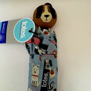 Totes Manual Umbrella with Dog Face Handle, NeverWet® 43-inch Canopy, Navy Blue